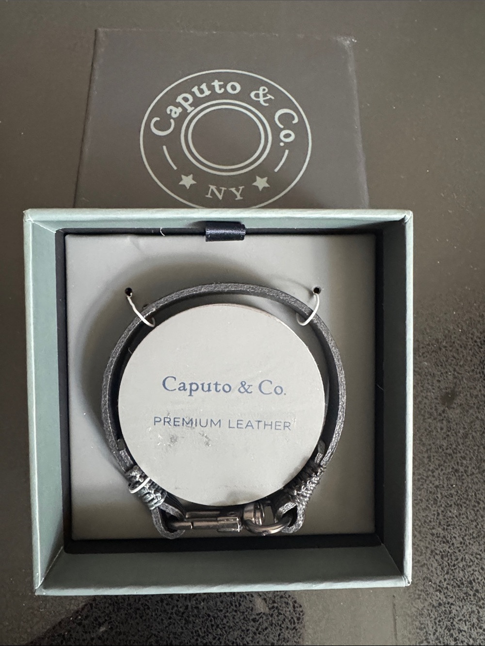 Men's Charcoal Leather Bracelet with Silver-Tone Clasp